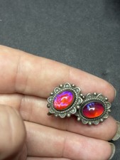 VINTAGE FRED HARVEY ERA STERLING SILVER DRAGONS BREATH GLASS CLAMP EARRINGS - Additional view 8