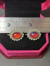 VINTAGE FRED HARVEY ERA STERLING SILVER DRAGONS BREATH GLASS CLAMP EARRINGS - Additional view 10