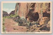 Santa Fe NM Rito De Frijoles Cliff Ruins Ancient Pueblo Fred Harvey Postcard N6