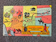 Fred Harvey Hotels Map Mileage Chart Linen Postcard
