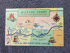 Fred Harvey Hotels Map Mileage Chart Linen Postcard