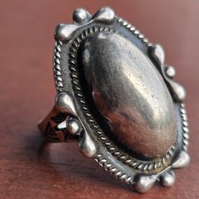 Vintage Fred Harvey Sterling Silver Ring Adjustable Oval Cabochon Size 7 Stamped - Additional view 1