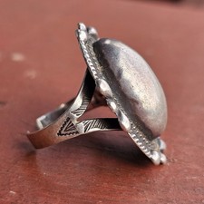 Vintage Fred Harvey Sterling Silver Ring Adjustable Oval Cabochon Size 7 Stamped - Additional view 2