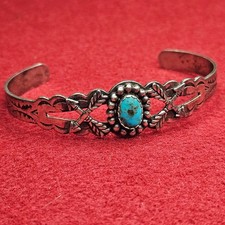 Vintage Fred Harvey Style Sterling Turquoise Arrow Stampwork Cuff Bracelet 14.6g - Additional view 12