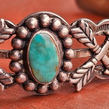 Fred Harvey Style Sterling Water Web Turquoise Cuff Bracelet Arrow Motif 12.91g - Additional view 2