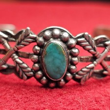 Fred Harvey Style Sterling Water Web Turquoise Cuff Bracelet Arrow Motif 12.91g - Additional view 11