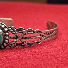 Fred Harvey Style Sterling Water Web Turquoise Cuff Bracelet Arrow Motif 12.91g - Additional view 13