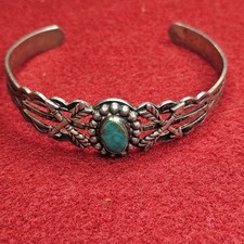 Fred Harvey Style Sterling Water Web Turquoise Cuff Bracelet Arrow Motif 12.91g - Additional view 10