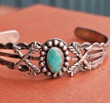 Fred Harvey Style Sterling Water Web Turquoise Cuff Bracelet Arrow Motif 12.91g