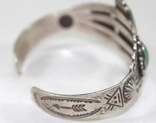Vintage Fred Harvey Era Sterling Silver & Turquoise Cuff Bracelet Hand Stamped - Additional view 5