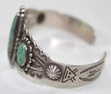 Vintage Fred Harvey Era Sterling Silver & Turquoise Cuff Bracelet Hand Stamped - Additional view 6