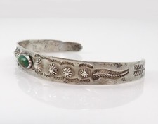 Native American Sterling Silver Green Turquoise Fred Harvey Cuff Bracelet LNH2 - Additional view 2