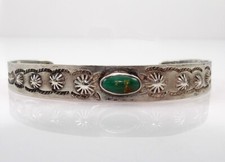 Native American Sterling Silver Green Turquoise Fred Harvey Cuff Bracelet LNH2