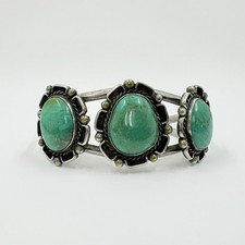 Fred Harvey Era Navajo Sterling Turquoise Flower Cuff Bracelet 51.2g - Additional view 5