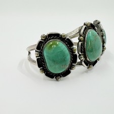 Fred Harvey Era Navajo Sterling Turquoise Flower Cuff Bracelet 51.2g - Additional view 6