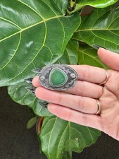 Native American Fred Harvey Era Green Turquoise Sterling Silver Brooch - Additional view 1