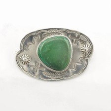 Native American Fred Harvey Era Green Turquoise Sterling Silver Brooch - Additional view 2