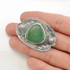 Native American Fred Harvey Era Green Turquoise Sterling Silver Brooch - Additional view 3