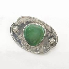 Native American Fred Harvey Era Green Turquoise Sterling Silver Brooch - Additional view 5