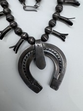 NATIVE AMERICAN NAVAJO TURQUOISE & STERLING VINTAGE SQUASH BLOSSOM FRED HARVEY - Additional view 5