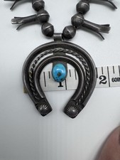 NATIVE AMERICAN NAVAJO TURQUOISE & STERLING VINTAGE SQUASH BLOSSOM FRED HARVEY - Additional view 9