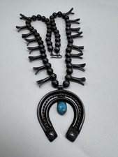 NATIVE AMERICAN NAVAJO TURQUOISE & STERLING VINTAGE SQUASH BLOSSOM FRED HARVEY