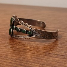 Fred Harvey Era Native American Sterling Silver Green Turquoise(?) Cuff Bracelet - Additional view 1