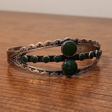 Fred Harvey Era Native American Sterling Silver Green Turquoise(?) Cuff Bracelet - Additional view 6