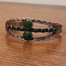 Fred Harvey Era Native American Sterling Silver Green Turquoise(?) Cuff Bracelet