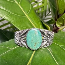 Fred Harvey Era Turquoise Oval Sterling Silver Cuff Bracelet - Additional view 4