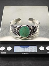 Fred Harvey Era Turquoise Oval Sterling Silver Cuff Bracelet - Additional view 9