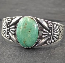 Fred Harvey Era Turquoise Oval Sterling Silver Cuff Bracelet