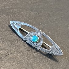 Fred Harvey Era Vintage Thunderbird Turquoise Sterling Silver Stamped Brooch T - Additional view 1