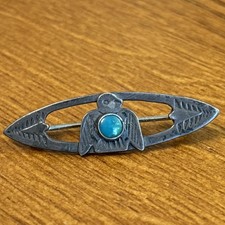 Fred Harvey Era Vintage Thunderbird Turquoise Sterling Silver Stamped Brooch T - Additional view 2