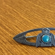 Fred Harvey Era Vintage Thunderbird Turquoise Sterling Silver Stamped Brooch T - Additional view 4