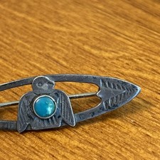 Fred Harvey Era Vintage Thunderbird Turquoise Sterling Silver Stamped Brooch T - Additional view 5