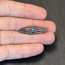 Fred Harvey Era Vintage Thunderbird Turquoise Sterling Silver Stamped Brooch T - Additional view 10