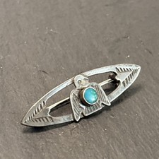 Fred Harvey Era Vintage Thunderbird Turquoise Sterling Silver Stamped Brooch T