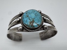 NATIVE AMERICAN NAVAJO BEAUTIFUL TURQUOISE & STERLING FRED HARVEY ERA CUFF