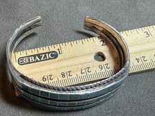 Fred Harvey Era Sterling Silver Turquoise Three Row Old Pawn Cuff Bracelet  - Additional view 5