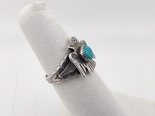 Vintage Sterling Silver Turquoise Navajo Thunderbird Ring Fred Harvey Era Sz 5 - Additional view 1