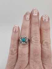 Vintage Sterling Silver Turquoise Navajo Thunderbird Ring Fred Harvey Era Sz 5 - Additional view 3