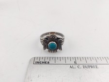 Vintage Sterling Silver Turquoise Navajo Thunderbird Ring Fred Harvey Era Sz 5 - Additional view 5