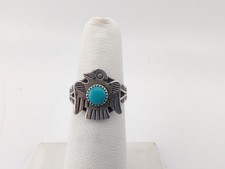 Vintage Sterling Silver Turquoise Navajo Thunderbird Ring Fred Harvey Era Sz 5