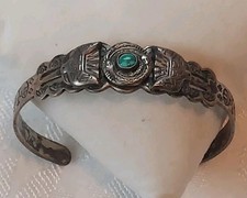 VINTAGE FRED HARVEY NATIVE Amer. Sterling Silver Green Turquoise Cuff Bracelet - Additional view 7