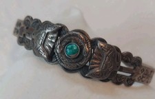 VINTAGE FRED HARVEY NATIVE Amer. Sterling Silver Green Turquoise Cuff Bracelet