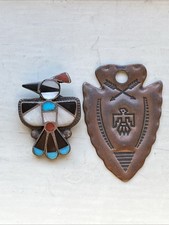 Native American Thunderbird Key Fob Copper VTG Fred Harvey Era w Inlay Bird Part - Additional view 7