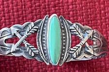 Antique Navajo Turquoise / Sterling Silver Bracelet Fred Harvey Crossed Arrows - Additional view 1