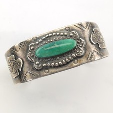 Native American Fred Harvey Cerillos Turquoise Sterling Silver Cuff Bracelet