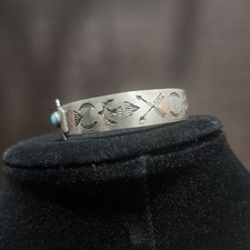Navajo Fred Harvey Era Turquoise Thunderbird Silver Cuff Bracelet - Additional view 4